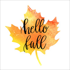 Hello fall hand lettering phrase