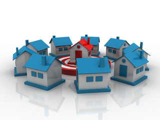 3d rendering House and Red Darts Target