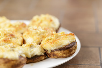 Mushrooms stuffed with crab and cheese baked