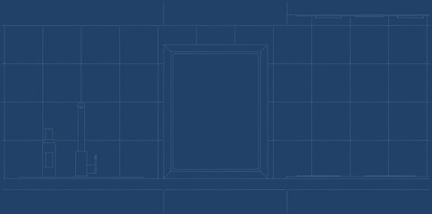 Frame in a kitchen flat mock-up design. Blueprint drawing.