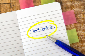 Eintrag im Notizbuch: Deutschkurs