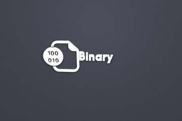 3D illustration of Binary, white color and white text with dark background.
