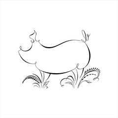 Drawing of pig silhouette made in one line with calligraphic elements. Happy chinese new year 2019 Zodiac sign
