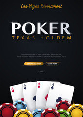Casino banner with casino chips and cards. Poker club texas holdem. Vector illustration.