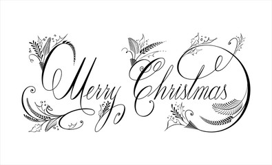 Vector text Merry Christmas. Flourishing and ornamental calligraphy. Handwritten lettering