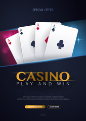 Casino banner with casino chips and cards. Poker club texas holdem. Vector illustration.