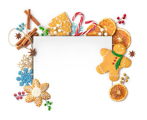 New Year's composition. Gingerbread and New Year Party Decorations Isolated on White Background