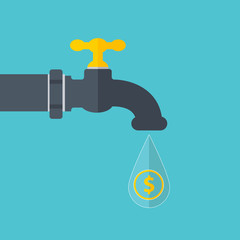 Dripping Tap with Coin. Vector illustration