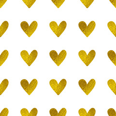 Golden hearts on a white background.
