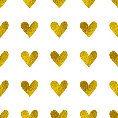 Golden hearts on a white background.