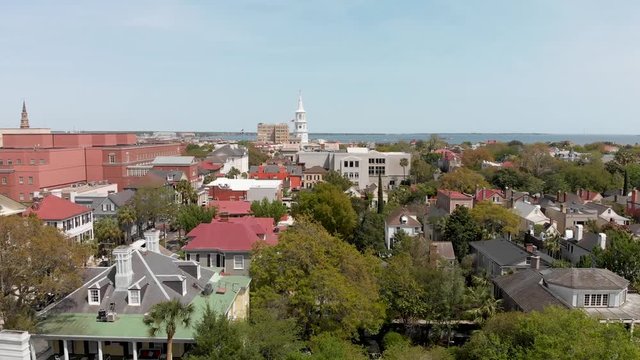 Savannah aerial skyline, Georgia. Going down from a high viewpoint