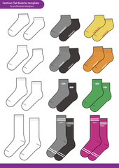 Socks set Fashion Flat Sketche vector template