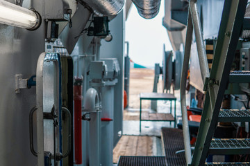 View of ship's or vessel deck. Marine job onboard.