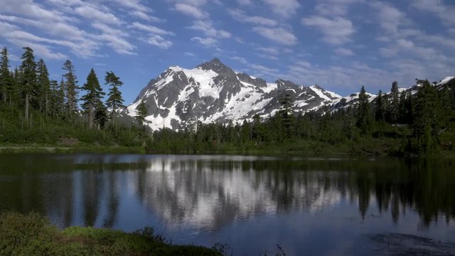 wide view of mt shuksan and picture lake on a summer evening at mt baker wilderness in the us pacific northwest