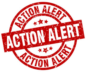 action alert round red grunge stamp