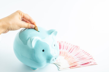 Saving money / piggy bank and money