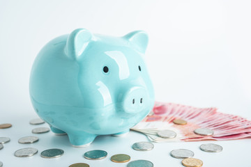 Saving money / piggy bank and money