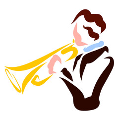 Young trumpet man, musician, colorful pattern, logo