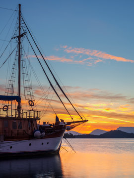 Sunrise on the bay of Nidri in Lefkas island Greece