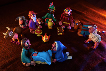 Christmas figurines of plasticine on the birth of a baby