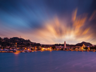 Naklejka premium sunset over in Zante town harbor, Zakinthos