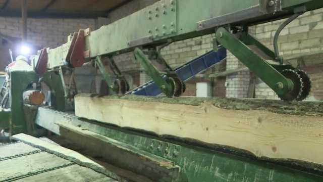 Plant for the production of wood boards. Pilorama. The concept of production, manufacturing and woodworking.