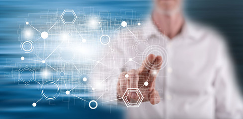 Man touching a virtual network