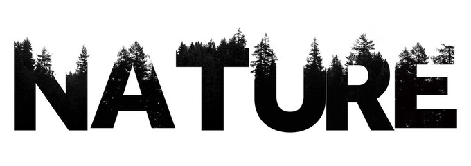 Nature word made from outdoor wilderness treetop lettering