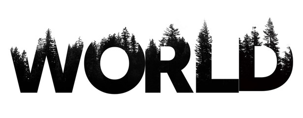 World word made from outdoor wilderness treetop lettering