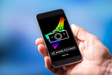 Pictures sharing concept on a smartphone
