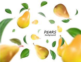Vector falling orange pears isolated on white background. The fruit as a whole. Realistic objects, 3D