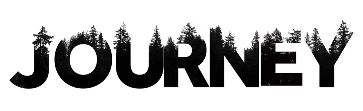 Journey word made from outdoor wilderness treetop lettering