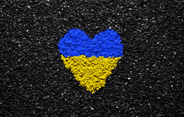 Flag of Ukraine, Ukrainian flag, heart on the black background, stones, gravel and shingle, wallpaper