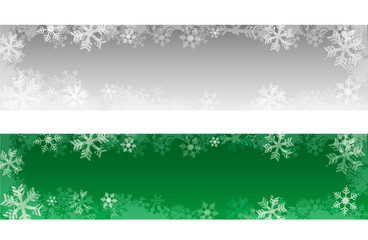 Decorative christmas banners with snowflakes. 
Two webdesign baners with snowflakes and bethlehem stars. Grey an green colored. Vector available. 
