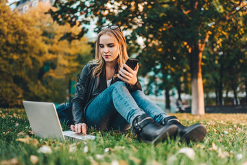 Blogger working outdoors