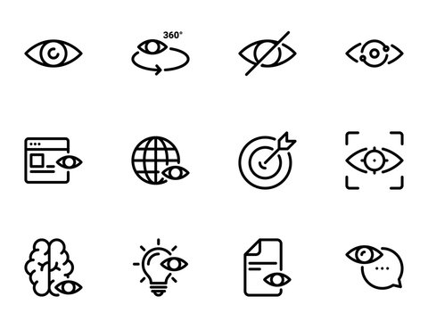 Set of black vector icons, isolated against white background. Illustration on a theme Eye