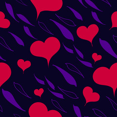 Fototapeta na wymiar pink hearts with violet leaves on a blue color