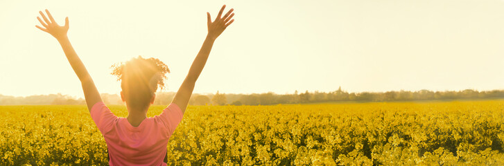 Female Woman Athlete Runner Celebrating In Yellow Flowers