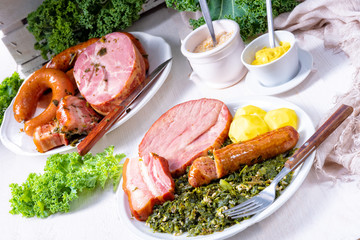 a delicious genuine oldenburger kale with peeked pinkel sausage