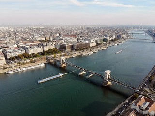 Fototapeta premium view of Budapest and the Danube and parliament from a bird's-eye view