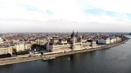Fototapeta na wymiar view of Budapest and the Danube and parliament from a bird's-eye view