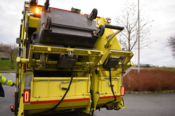 Loading garbage in the garbage truck. Garbage removal. Work garbage collector. Rogaland. Norway. 