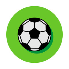 Naklejka premium Vector flat icon of soccer footbal ball on green playing field. Black outline. Pictogram