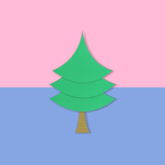 Christmas tree on pastel pink and blue, Seasons Greeting, Minimal New Year concept.