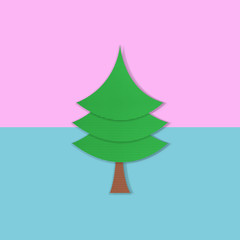 Christmas tree on pastel pink and blue, Seasons Greeting, Minimal New Year concept.