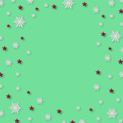Fototapeta na wymiar Christmas background with snowflakes and red star pattern, Christmas minimal concept.