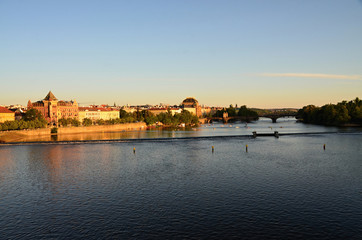 Fototapeta na wymiar View from the Charles Bridge on the Vltava River in Prague Czech republic