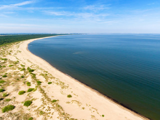 Fototapeta na wymiar Aerial view of beach by the blue Baltic sea, near Vistula river mouth