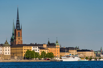 Fototapeta na wymiar Stockholm old city architecture view from seafront, Sweden 
