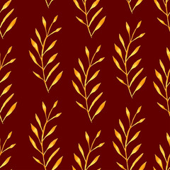 watercolor orange branches on a red color